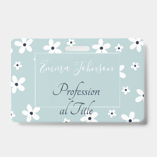Badge Summer Boho Blue White Daisy Flowers
