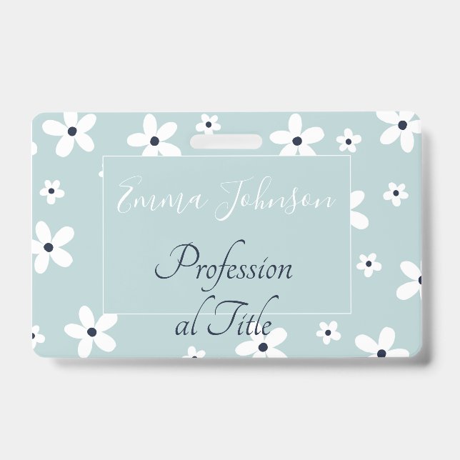 Badge Summer Boho Blue White Daisy Flowers (Avant)