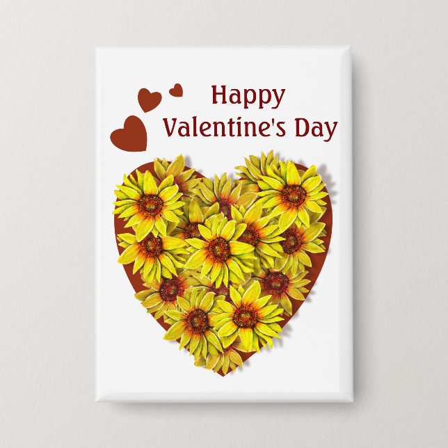 Badge Sunflower Heart Valentine's Day Button (Recto)