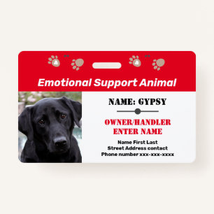 Badge Support émotionnel Identifiant animal Une option p
