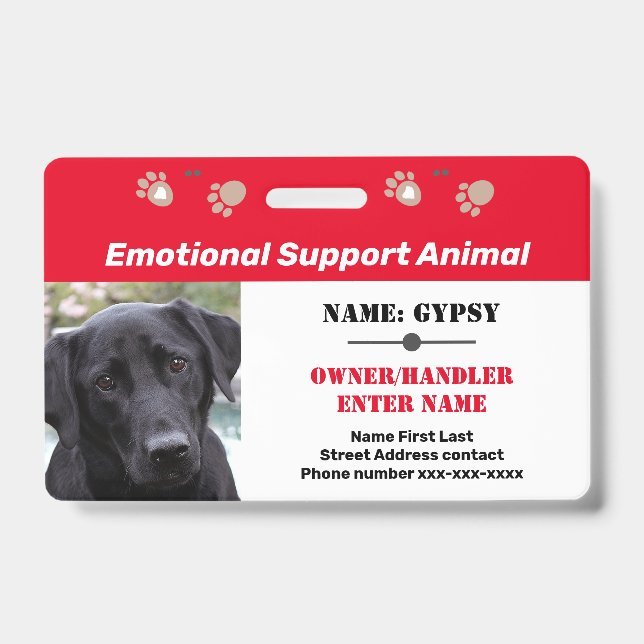 Badge Support émotionnel Identifiant animal Une option p (Face)
