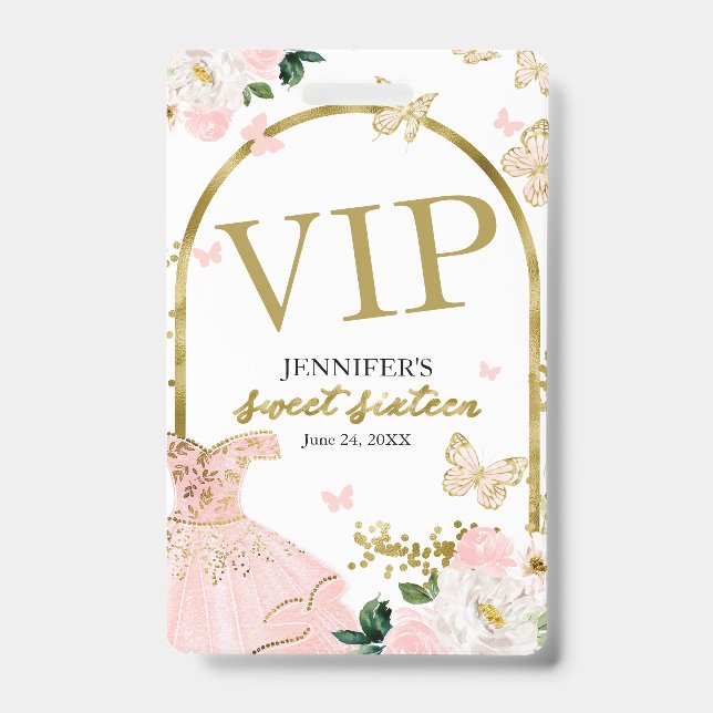 Badge Sweet 16 Blush Floral Anniversaire 16 Anniversaire (Front)