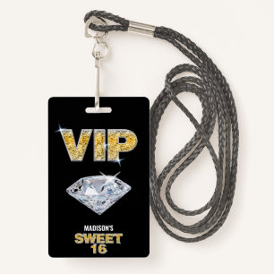 Badge Sweet 16 Diamond Black Gold VIP Pass