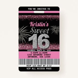 Badge Sweet 16 Invitations d'anniversaire en rose pâle