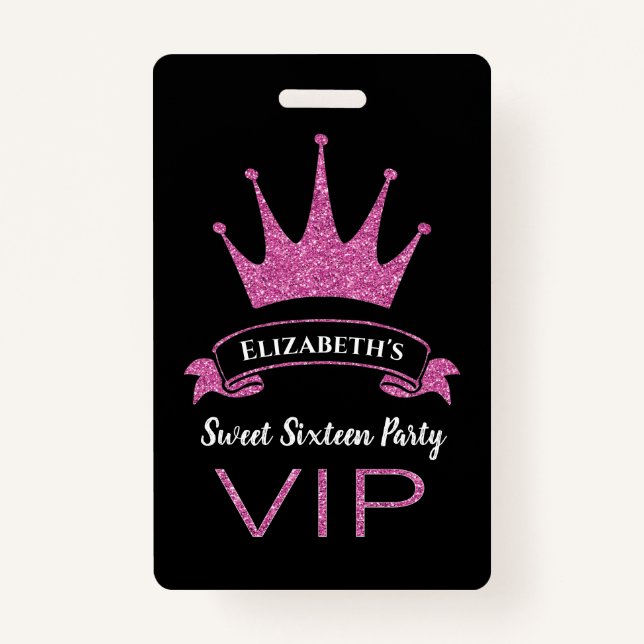 Badge Sweet sixteen de fille VIP rose personnalisé Parti (Dos)