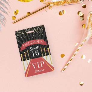 Badge Sweet sixteen VIP Pass Tapis rouge personnalisé