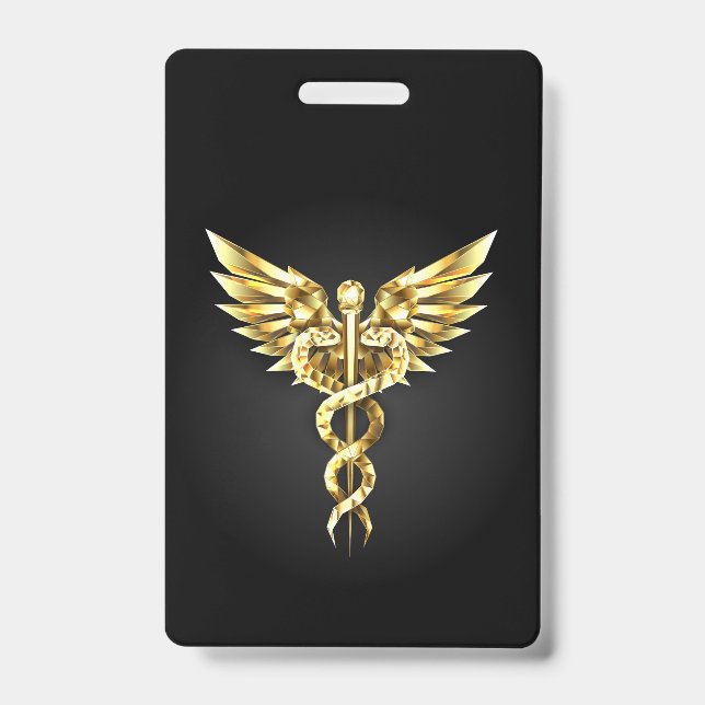 Badge Symbole caducee polygonale en or (Avant)