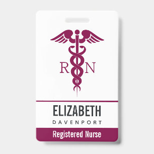 Badge Symbole de la RN infirmière autorisée Simple Red C