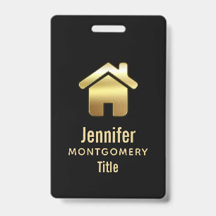 Badge Symbole de maison dorée élégante pour l'immobilier