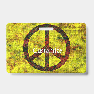 Badge symbole de paix hippie groovy 70 jaune