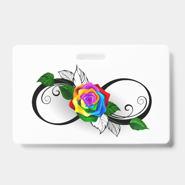 Badge Symbole d'infini avec Rose arc-en-ciel (Avant)