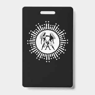 Badge Symbole du zodiaque Gémeaux avec des étoiles noir
