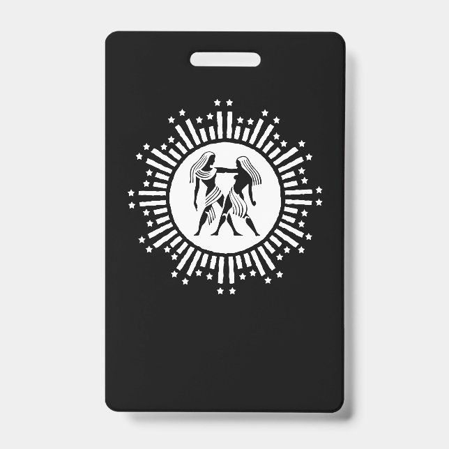 Badge Symbole du zodiaque Gémeaux avec des étoiles noir  (Avant)