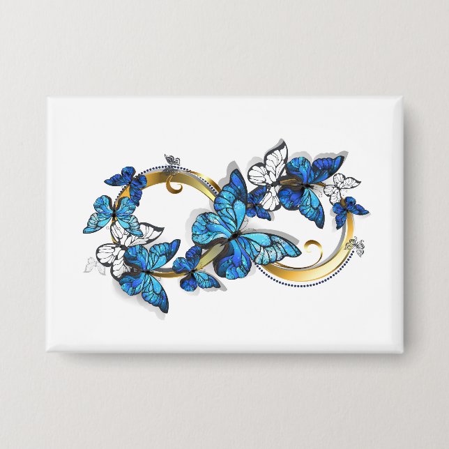 Badge Symbole infini de papillons Morpho bleus (Recto)