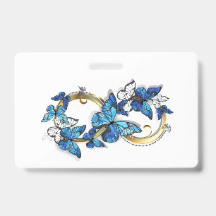Badge Symbole infini de papillons Morpho bleus