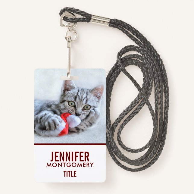 Badge Tabby gris mou Chat avec Noël Casquette (Devant avec lanière)