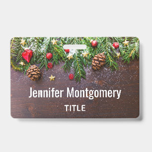Badge Table de Noël rustique avec pin et neige