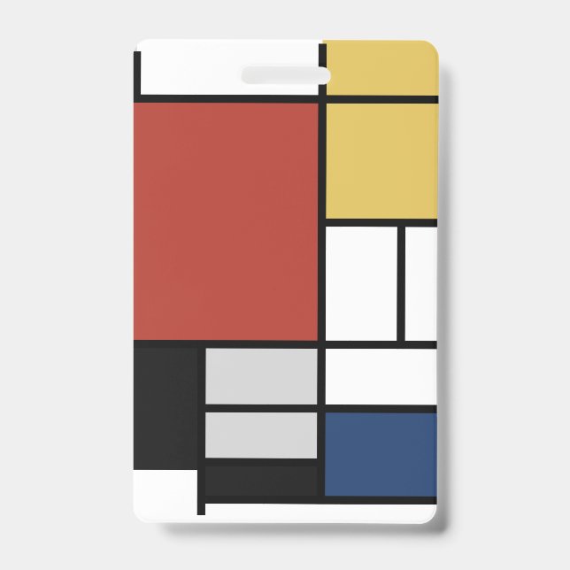 Badge Tableau de Mondrian Rouge Plan Jaune Noir Gris Ble (Avant)
