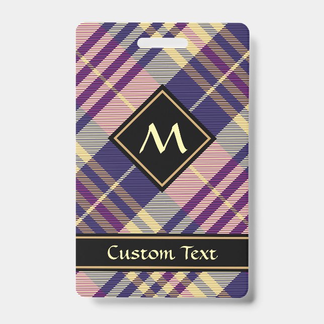 Badge Tartan mauve, or et bleu (Avant)