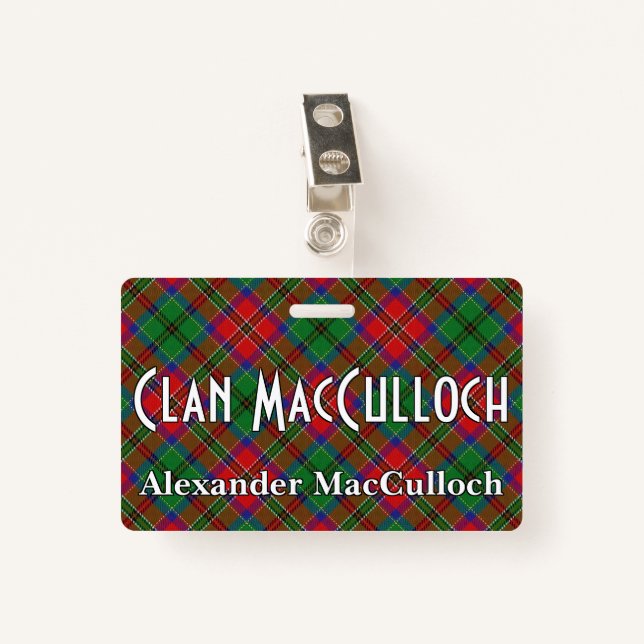 Badge Tartan vif de MacCulloch de clan (Devant avec clip)