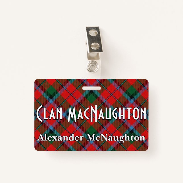 Badge Tartan vif de MacNaughton MacNachtan de clan (Devant avec clip)