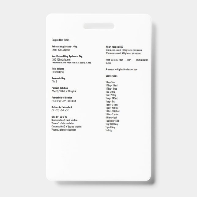 Badge Taux de flux d'oxygène et étiquettes de conversion (Face)