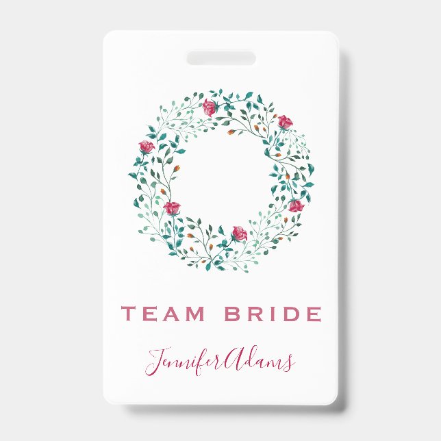 Badge Team Bride Rustic Floral & Greenery Mariage (Avant)