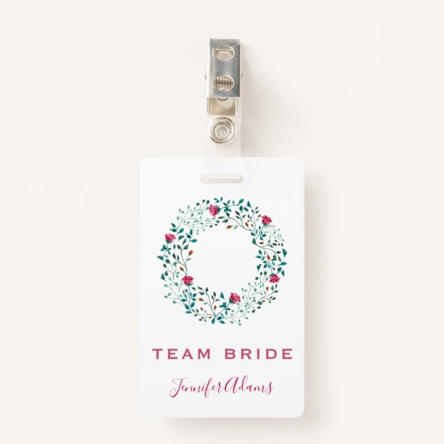 Badge Team Bride Rustic Floral & Greenery Mariage (Devant avec clip)