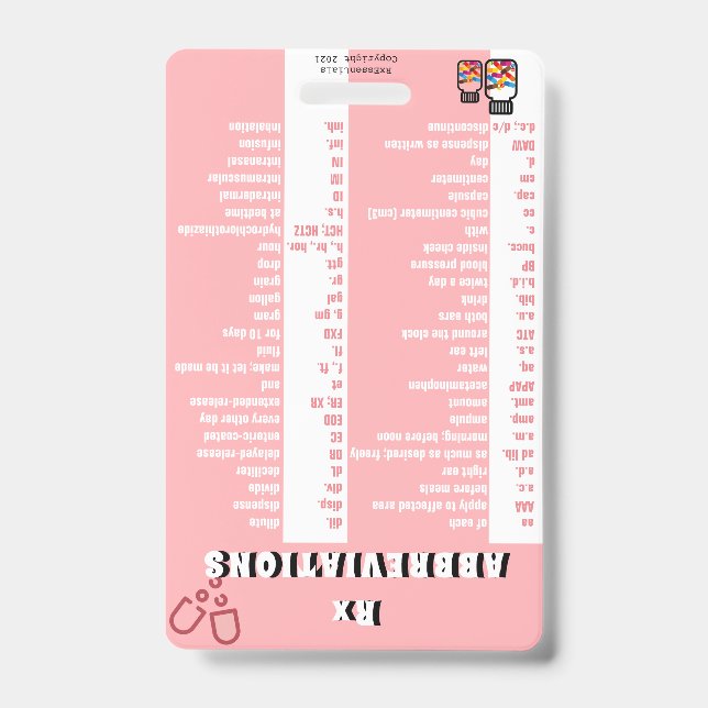 Badge Technicien En Pharmacie - Insigne Rx Abréviations  (Avant)