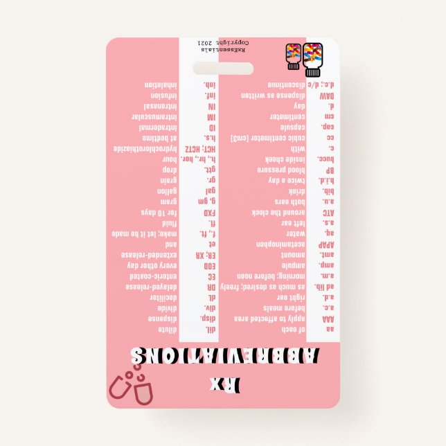 Badge Technicien En Pharmacie - Insigne Rx Abréviations  (Devant)