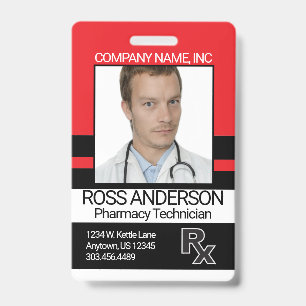 Badge Technicien en pharmacie - Rouge et Noir