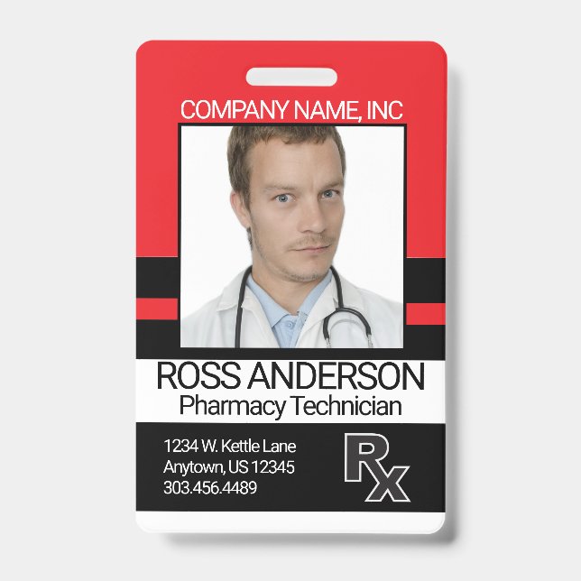 Badge Technicien en pharmacie - Rouge et Noir (Front)