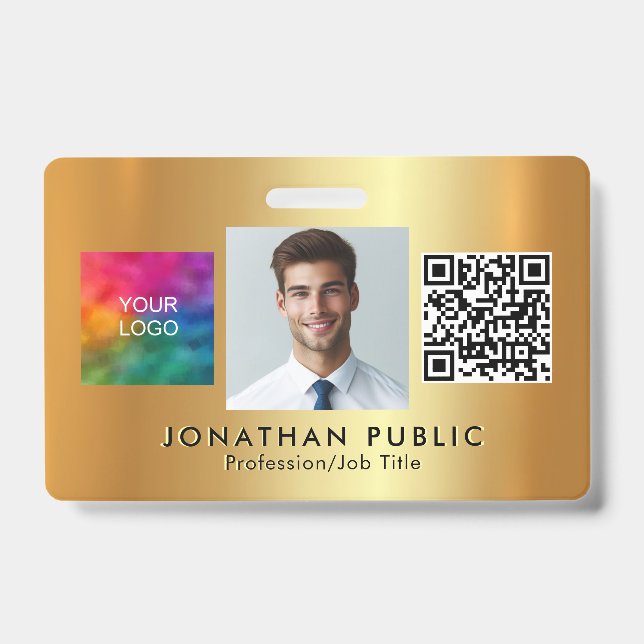 Badge Téléchargez votre logo QR Code Employé Photo Gold (Avant)