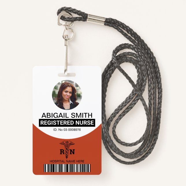 Badge Terracotta infirmière autorisée caduceus photo (Devant avec lanière)