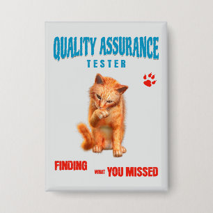 Badge Testeur QA Humour de chat