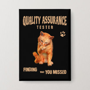 Badge Testeur QA Humour Félin