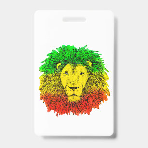 Badge Tête de lion Rasta rouge jaune vert dessin Jamaïqu