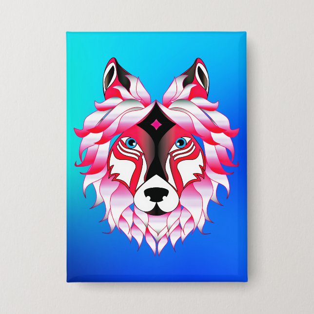 Badge Tête de loup rose Polygone Design-24531 (Recto)