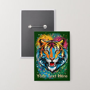 Badge Tête de tigre couleurs arc-en-ciel peinture taches