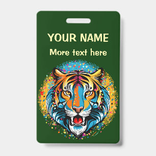 Badge Tête de tigre couleurs arc-en-ciel peinture taches