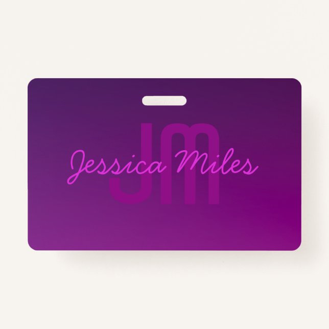 Badge Texte monogramme modifiable moderne & Ombre violet (Devant)
