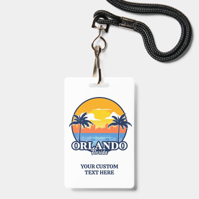 Badge Texte personnalisé Orlando Floride (Avant avec lanière)