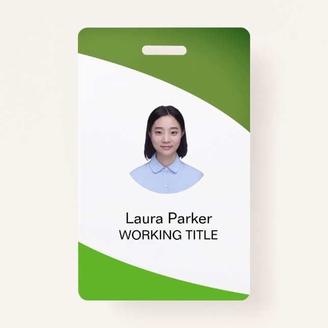 Badge Texte photo de l'employé personnalisé Lien vert (Devant)