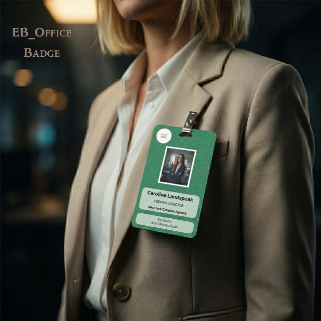 Badge Texture de cuir vert exécutif personnalisé avec lo (Chic Green Leather Custom Logo Photo ID Vertical Badge
Size: 2.13” x 3.38”
)