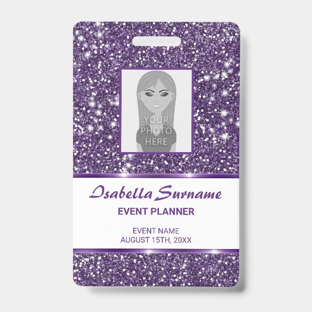 Badge Texture de paillettes violettes fausses & Photo &  (Avant)