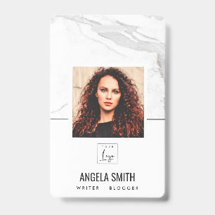 BADGE TEXTURE EN MARBRE GRIS BLANC PHOTO EMPLOYÉ CODE-BA
