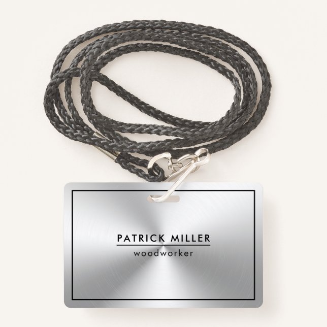 Badge Textures brillantes en métal argenté avec texture  (Devant avec lanière)