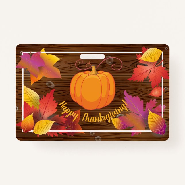 Badge Thanksgiving Holiday Fall Feuilles d'érable, décor (Devant)