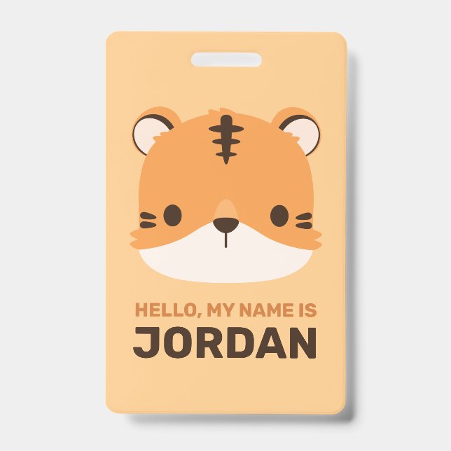 Badge Tigre mignon avec nom personnalisé (Avant)