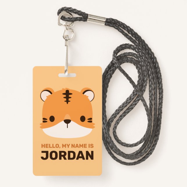 Badge Tigre mignon avec nom personnalisé (Devant avec lanière)